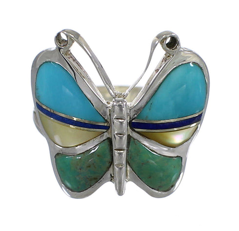 Silver And Multicolor Inlay Southwestern Butterfly Ring Size 4-3/4 WX75229